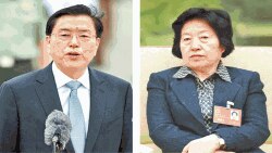 香港傳媒報導指張德江(左)和孫春蘭南下深圳力挺林鄭(蘋果日報圖片)