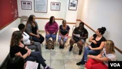 A women’s therapy session at the Village Rehabilitation Center in Miami, July 18, 2017. (J. Swicord, VOA)