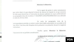 Lettre du procureur général de la République, Flory Kange