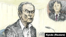 A court sketch, drawn by Nobutoshi Katsuyama, shows ousted Nissan Motor Co Ltd chairman Carlos Ghosn during an open hearing at Tokyo District Court in Japan, Jan. 8, 2019.