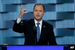 FILE - U.S. Rep. Adam Schiff of California, pictured at the Democratic National Convention in Philadelphia in July 2016, says Michael Flynn's willingness to promote fake news "raises profound questions about his suitability" for the job of national security adviser.