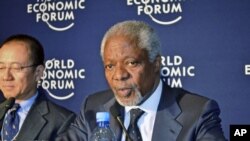 Kofi Annan, Chairman of Alliance for a Green Revolution in Africa address a news conference during the World Economic Forum on Africa in Addis Ababa, Ethiopia, May 10, 2012.