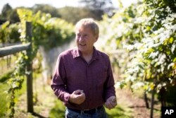 In this Thursday, Sept. 19, 2019, photo, Dean Scott speaks during an interview with The Associated Press at his vineyard in Kutztown, Pa. The spotted lanternfly has emerged as a serious pest.