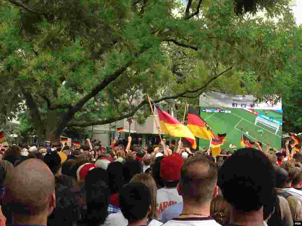 German fans cheer at the Fan Fest, which was sponsored by the German embassy.