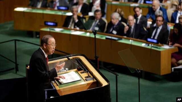 Ban Ki-moon habla durante la apertura de los debates de la 70 Asamblea General de Naciones Unidas.
