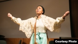 Soprano Sumayya Ali as Harriet Tubman in an early American Opera Projects workshop. (Photo by Danielle Rivera for AOP)