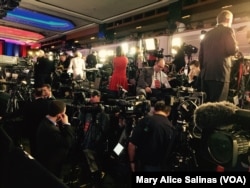 The media gathers at Trump Towers in Manhattan, the headquarters for Republican presidential candidate Donald Trump, in New York, Nov. 8, 2016.