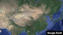 谷歌地图显示的中国地形。