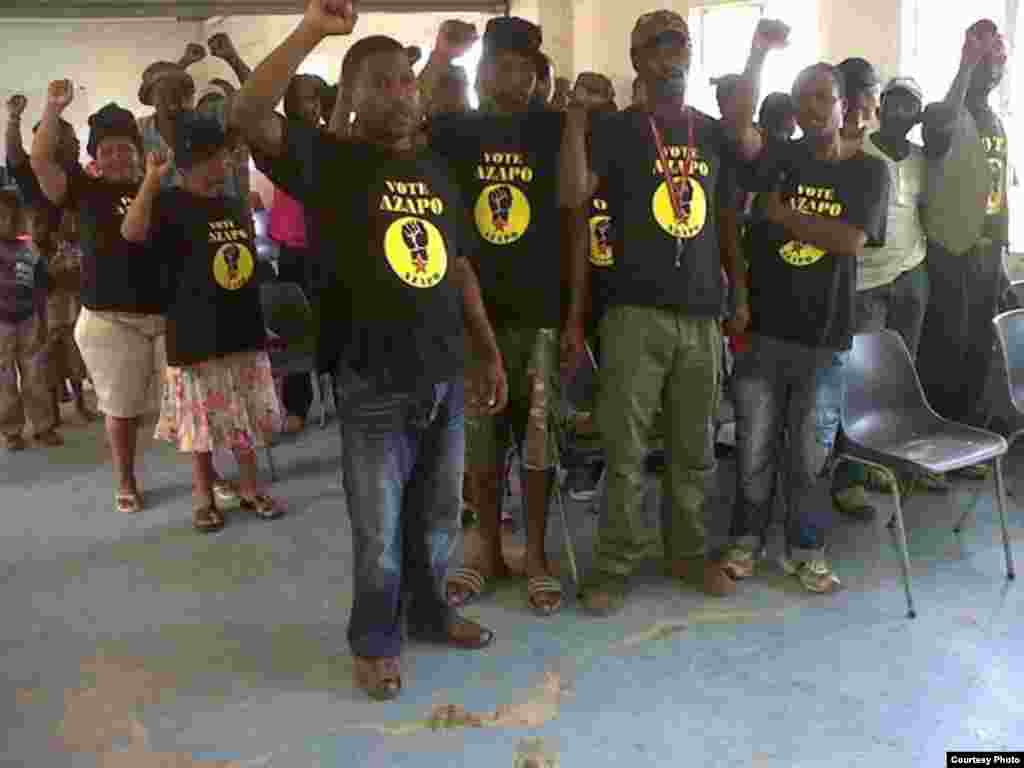 AZAPO members sing protest songs at a recent meeting in Johannesburg (Courtesy AZAPO)