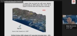 Profesor Eddy Hermawan menyampaikan Proyeksi masuknya air laut ke Jakarta pada 2050 dalam Talk Show daring oleh BRIN, Rabu (6/10/2021) (Foto: VOA)