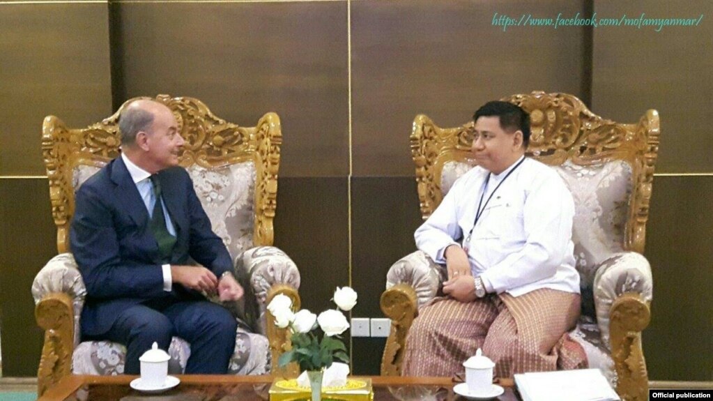 UNHCR မွ ဌာေနကိုယ္စားလွယ္ Mr. Giuseppe de Vincentiis ႏွင့္ ႏိုင္ငံျခားေရးဝန္ႀကီးဌာန၊ အျမဲတမ္းအတြင္းဝန္ ဦးျမင့္သူ (Ministry of Foreign Affairs Myanmar Myanmar)