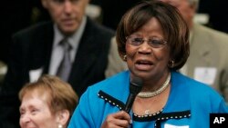 FILE - Former Florida Congresswoman Carrie Meek speaks in Tallahassee, Florida, March 20, 2008. Meek, the grandchild of a slave and a sharecropper’s daughter, became one of the first Black Floridians to be elected to Congress since Reconstruction.