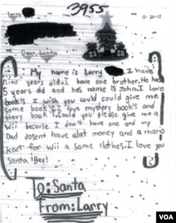 Salah satu surat untuk Sinterklas yang diterima kantor pos pusat New York.