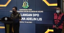 Konferensi pers penangkapan Adelin Lis di Kejaksaan Agung, di Jakarta, Sabtu, 19 Juni 2021. (Foto: tangkapan layar YouTube Kejagung RI)