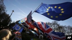 Imagem de arquivo de manifestantes anti-Brexit frente ao Parlamento em Londres. 12 de Dezembro, 2018. 