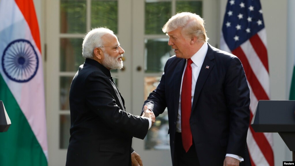 美國總統川普2017年6月26日與印度總理莫迪（左）舉行聯合記者會