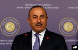 Turkish Foreign Minister Mevlut Cavusoglu speaks during a news conference in Istanbul, Jan. 25, 2018.
