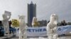 Greenpeace activists dressed as polar bears protest outside Gazprom's headquarters in Moscow, September 5, 2012. 