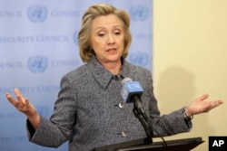 FILE - Hillary Clinton addresses the email controversy at a news conference In New York City March 10, 2015.