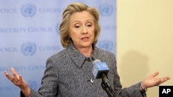 FILE - Hillary Clinton addresses the email controversy at a news conference In New York, March 10, 2015.