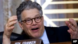 FILE - Sen. Al Franken, D-Minn., speaks during the Energy and Natural Resources Committee hearing on Capitol Hill in Washington.