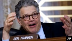 FILE - Sen. Al Franken, D-Minn., speaks during the Energy and Natural Resources Committee hearing on Capitol Hill in Washington.