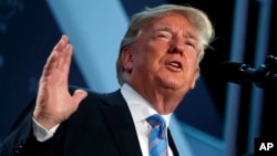 President Donald Trump speaks at the National Federation of Independent Businesses 75th anniversary celebration, June 19, 2018, in Washington.