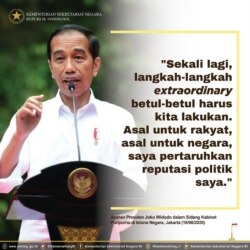 Presiden Joko Widodo dalam Sidang Kabinet Paripurna (28/06) di Istana Negara, Jakarta menyampaikan arahan kepada pimpinan kementerian/lembaga untuk mempercepat penanganan Covid-19. (Foto: Twitter/@KemensetnegRI)