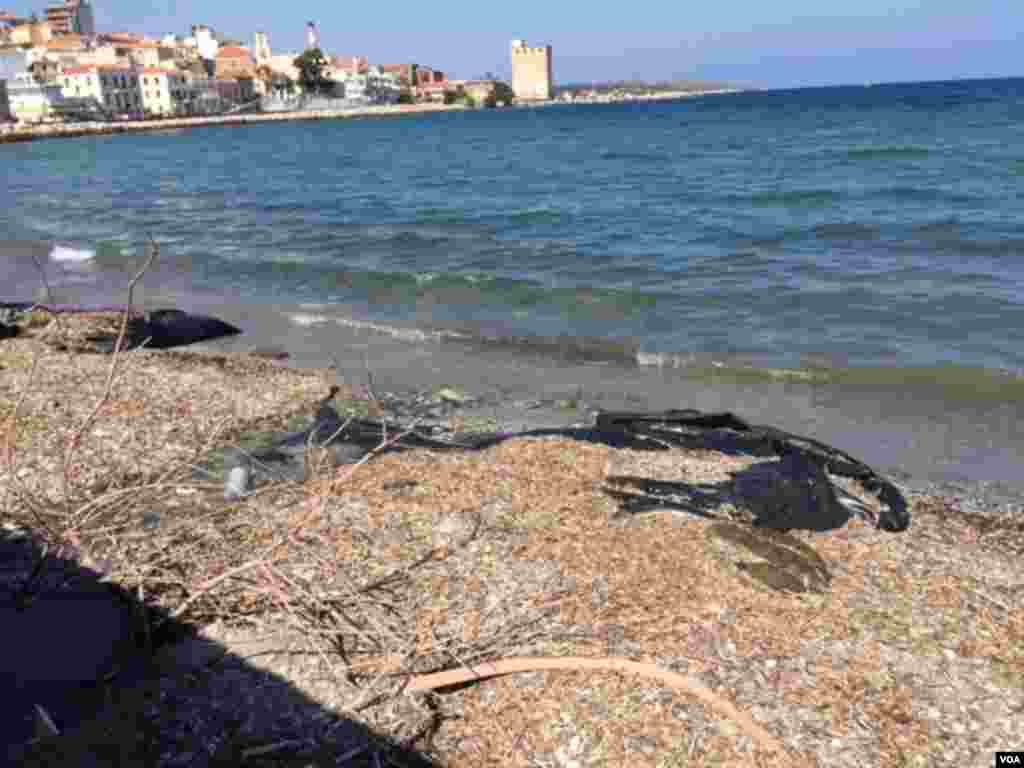 The beach on the Greek island of Lesbos. (Jeff Swicord/VOA News)
