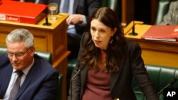 FILE - New Zealand Prime Minister Jacinda Ardern addresses Parliament in Wellington, New Zealand, May 22, 2018. 