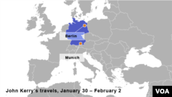  جان کری از روز پنجشنبه سی و یکم ژانویه تا یکشنبه دوم فوریه به چند شهر اروپا سفر مر کند.