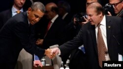 美國奧巴馬總統與巴基斯坦總理謝里夫。(2014年3月24日資料照)
