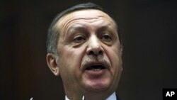 Turkey's Prime Minister Recep Tayyip Erdogan addresses the lawmakers of his Islamic-rooted party at the parliament in Ankara, Feb. 7, 2012.