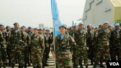 The send-off ceremony of the new Cambodian Peacekeeping Forces to Maly and South Sudan took place in Pochentong Airbase, Phnom Penh, Cambodia, May 3, 2018. (Aun Chhengpor/VOA Khmer)