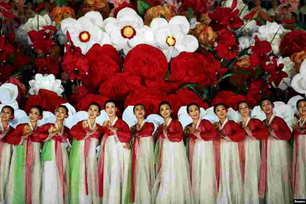 Performers dance during a gala show celebrating the 70th anniversary of the founding of the ruling Workers&#39; Party of Korea, in Pyongyang, North Korea.