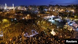 A general view shows hundreds of thousands of French citizens taking part in a solidarity march (Marche Republicaine) in the streets of Paris, Jan. 11, 2015. 