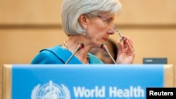 Kathleen Sebelius, U.S. Secretary for Health and Human Services addresses the 65th World Health Assembly at the United Nations European headquarters in Geneva, May 21, 2012. The 65th session of the World Health Assembly will take place in Geneva until May