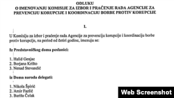 Prijedlog odluke o imenovanju članova komisije za nadzor Agencije za prvenciju i borbu protiv korupcije BiH