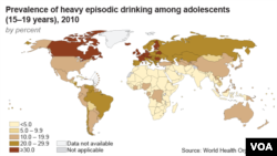 Map shows prevalence of heavy episodic drinking among adolescents