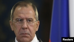 Russia's Foreign Minister Sergei Lavrov attends a news conference after a meeting with his Egyptian counterpart Mohamed Kamel Amr (not pictured) in Moscow, December 28, 2012.