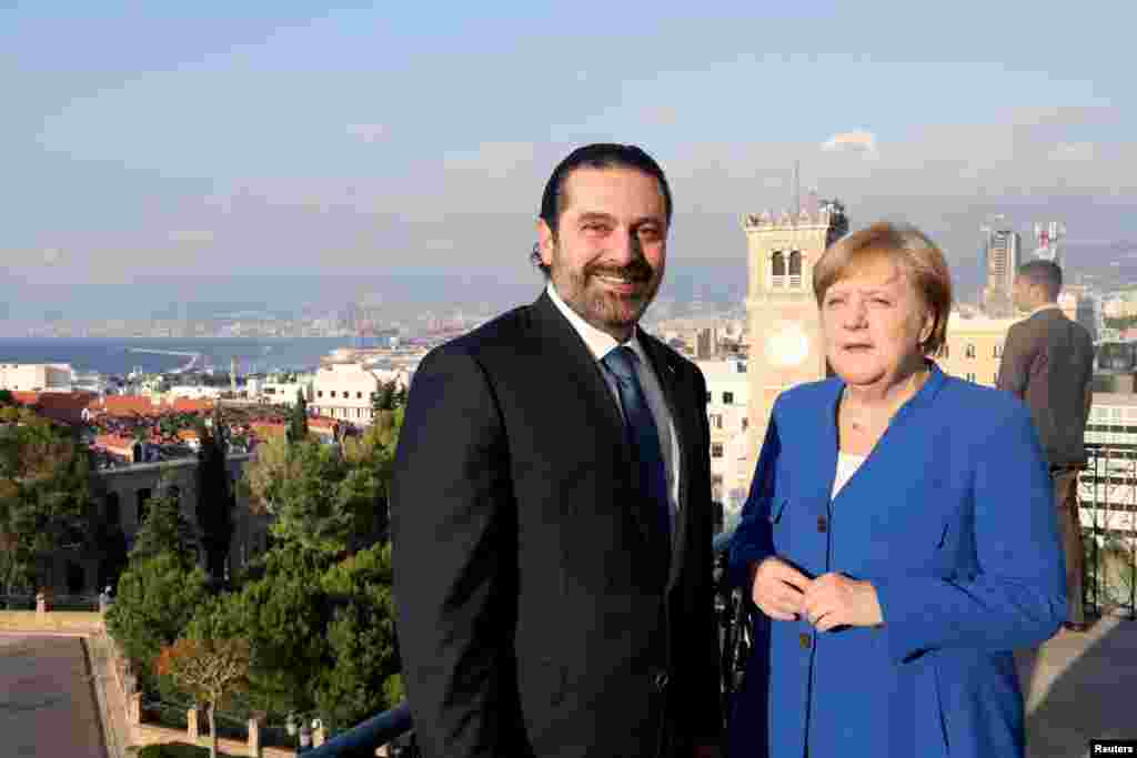 دیدار سعد حریری نخست ،زیر لبنان با آنگلا مرکل صدراعظم آلمان در کاخ نخست وزیری در بیروت &nbsp;