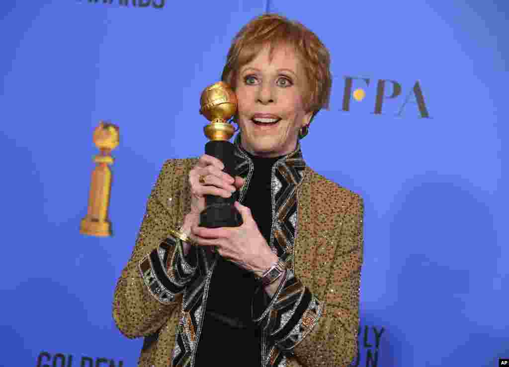 مزاحیہ امریکی اداکارہ کیرول برنٹ کو اپنے ہی نام سے منسوب ایوارڈ سے نوازا گیا۔ یہ گولڈن گلوبل ایوارڈز کی تاریخ میں پہلی مرتبہ ایسا ہوا ہے۔ انھیں یہ ایوارڈ ان کی ٹی وی کے لئے زندگی بھر کی خدمات کے عوض دیا گیا ہے۔