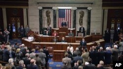 FILE - Speaker Paul Ryan (center, right) addresses the House chamber on Capitol Hill in Washington, June 14, 2017.

