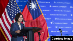 在纽约过境的台湾总统蔡英文星期五在哥伦比亚大学发表演讲（哥伦比亚大学提供）