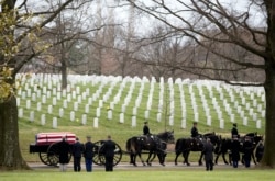 A funeral procession at Arlington National Cemetary.