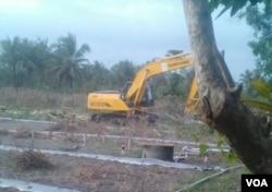 Alat berat melakukan pembersihan lahan bandara baru Yogyakarta.