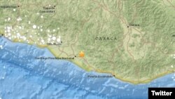 Mapa del Sismológico Nacional de México, que ubica el estado de Oaxaca, donde este viernes ocurrió un sismo de magnitud 7.2 cercano a la costa.