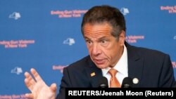 USA, New York, New York Governor Andrew Cuomo speaks during a news conference