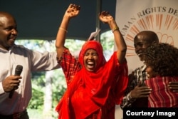 Rahma Wako celebrates after being named a Human Rights Defender of the year in 2017. (Photo: Embassy of The Netherlands, Kenya)