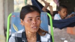 Buy Kimlak, wife of Tuy Sros, teared up as she spoke of her hardship in an interview with VOA Khmer, Banteay Meanchey province's Ou Chrov district's Chrey village, January 20, 2020. (Sun Narin/VOA Khmer